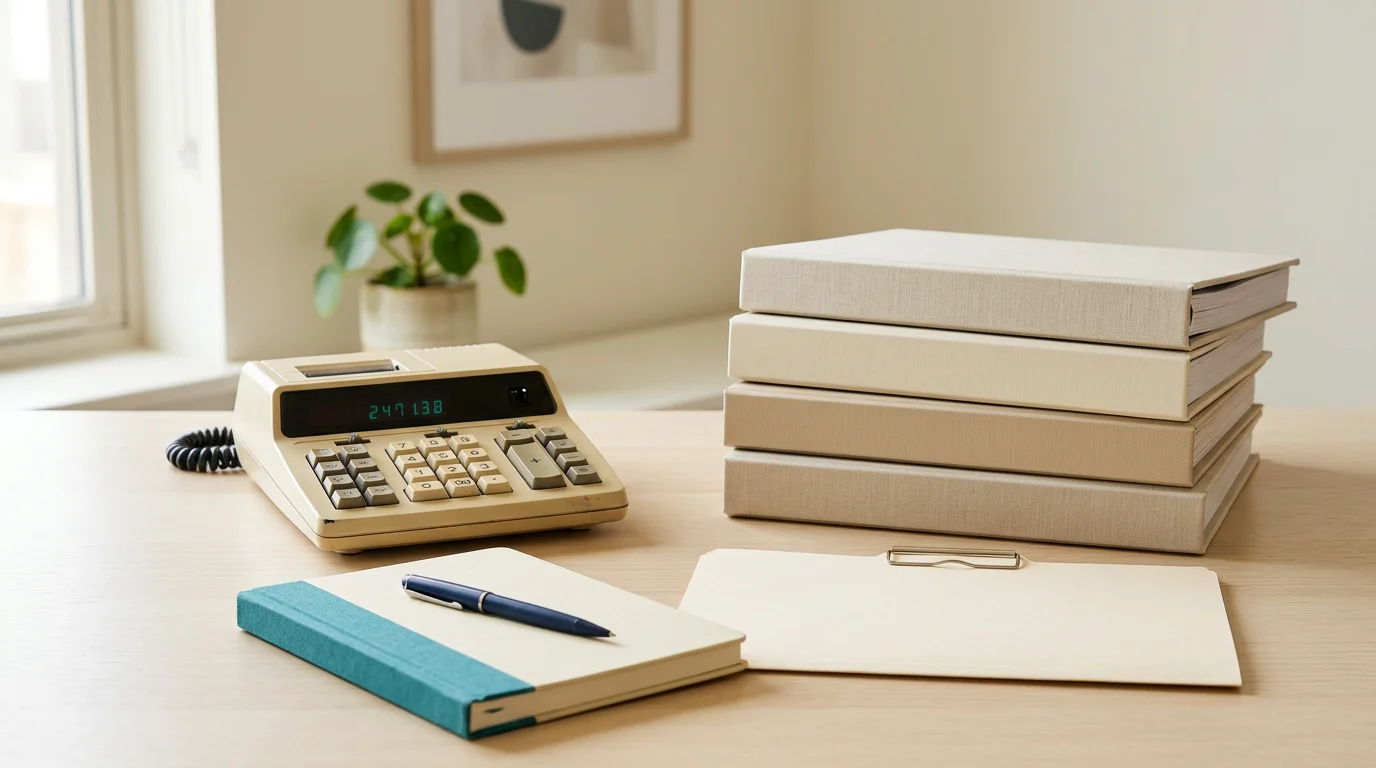 Symbolbild: Taschenrechner neben Versicherungsordner, 1376×768 px